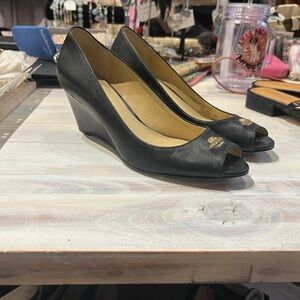 Elegant Black Peep-Toe Wedge Shoes